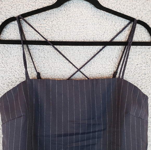 Elodie Black Pin Stripe Spagetti Criss Cross Back Adj. Strap Mini Dress Size M - Picture 2 of 11